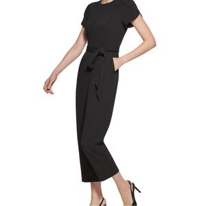 Calvin Klein Black Short-Sleeve Belted Jumpsuit Women’s 12
